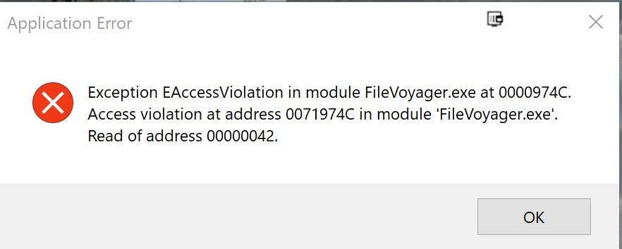 EAccessViolation in module FileVoyager.exe at 974C